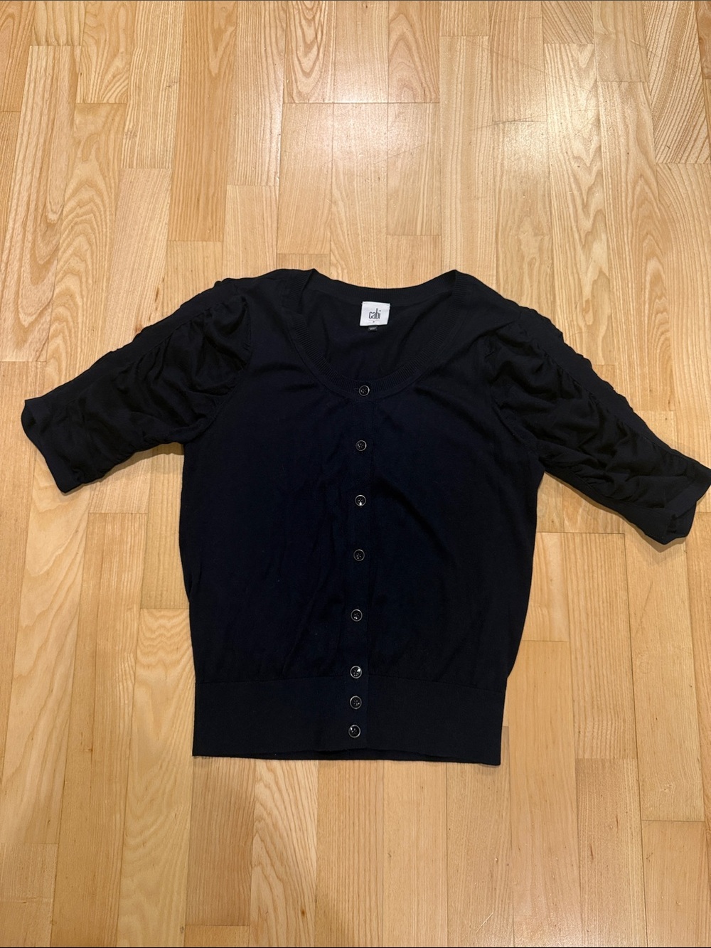 CAbi Navy Short-Sleeve Button Cardigan